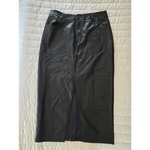 Roly Poly Womens Large Black Faux Leather Pencil Skirt Front Slit Midi Length